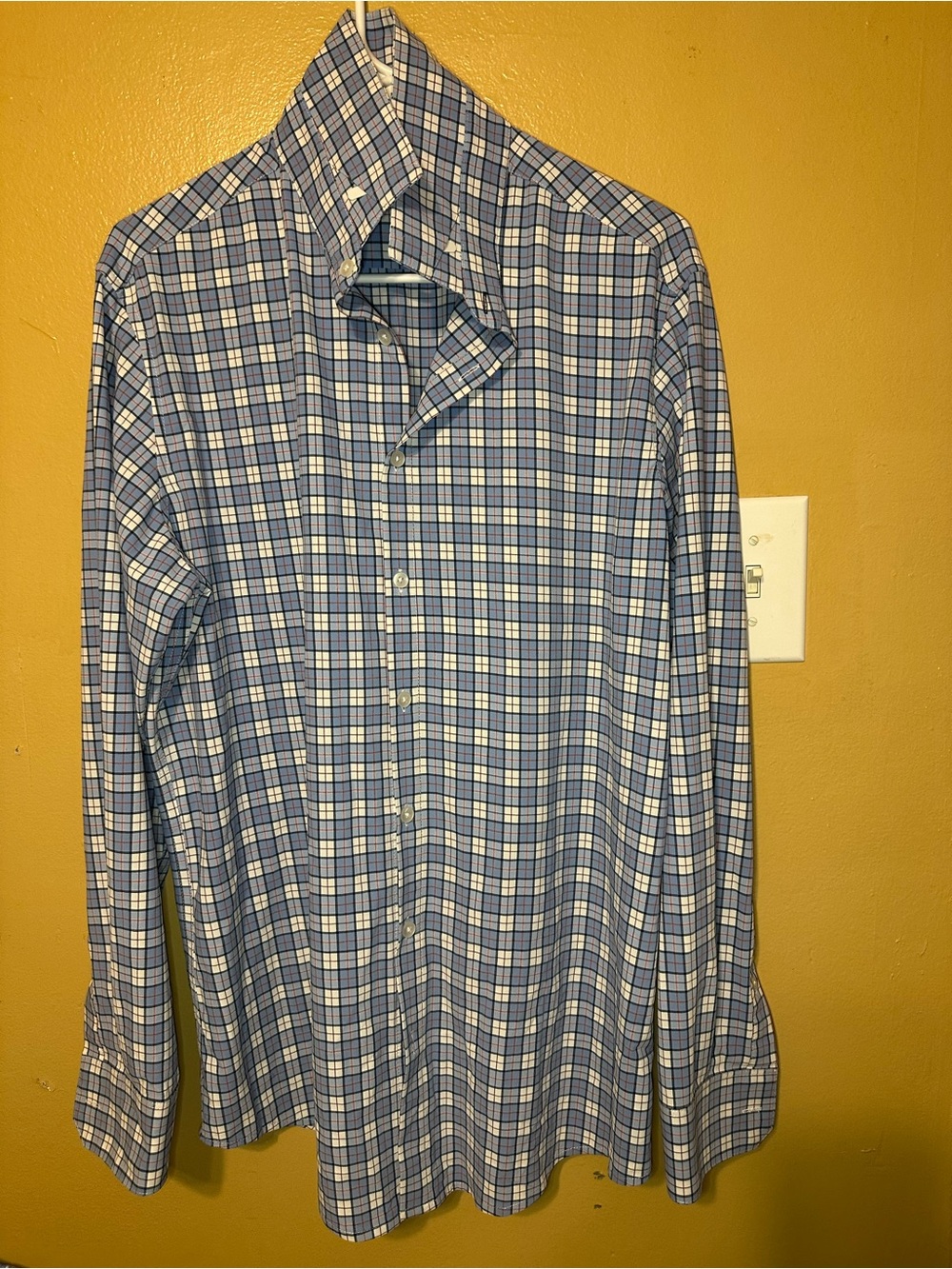 (Trim) Classic Blue Plaid Men's Button-Up Shirt